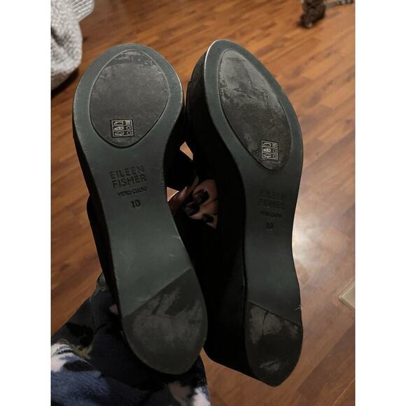 Eileen Fisher Black Vero Cuoio Slingback Wedge Sandals 10 - Picture 5 of 6
